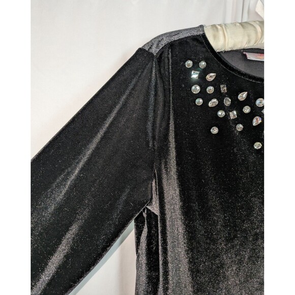 Quacker Factory Tunic M Women's Black Velvet Chunky Rhinestones Long Sleeve - Picture 4 of 8